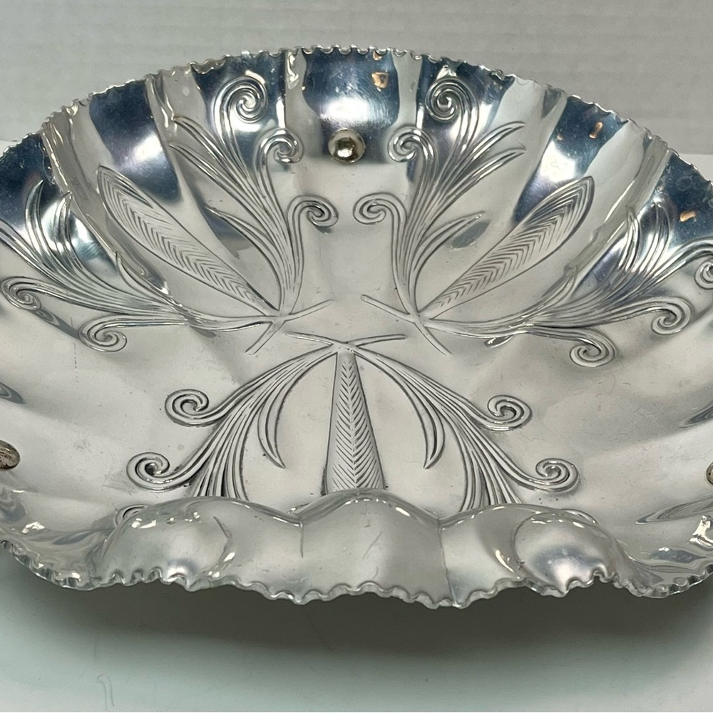 Vintage Farber And Shelvin Aluminum Tray Embossed Leaf Design Footed MCM